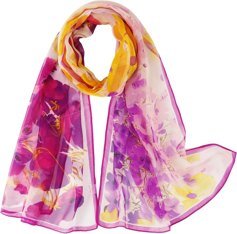 E-Clover Women Soft Floral Print Shawl Chiffon Sheer Scarf - Image 1